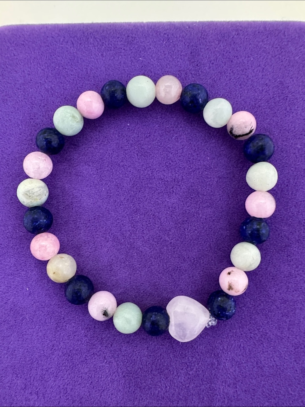 💛 Handmade Multi-Color Quartz Beaded Stretch Bracelet with Rose Quartz Heart